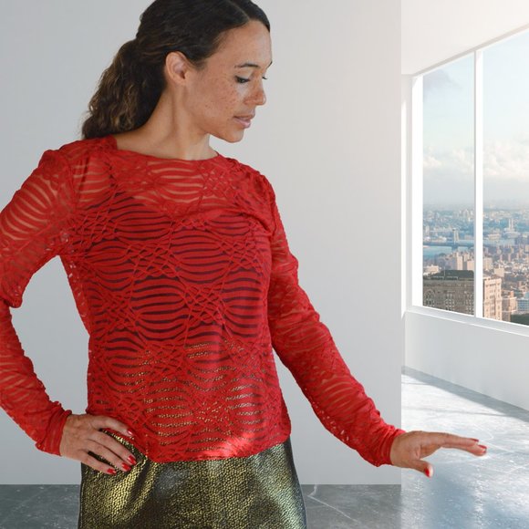 Red Sheer Top Vintage 90s - Picture 2 of 5